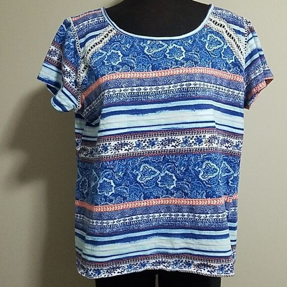 French Laundry Blue, White, & Orange Tee Shirt (1X) - Picture 1 of 3